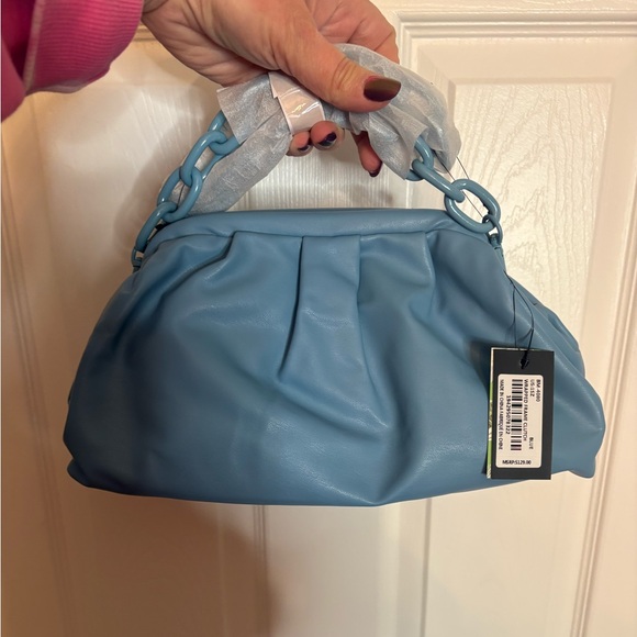 NWT Badgley Mischka Wrapped Frame clutch bag in soft blue vegan leather - Picture 3 of 6